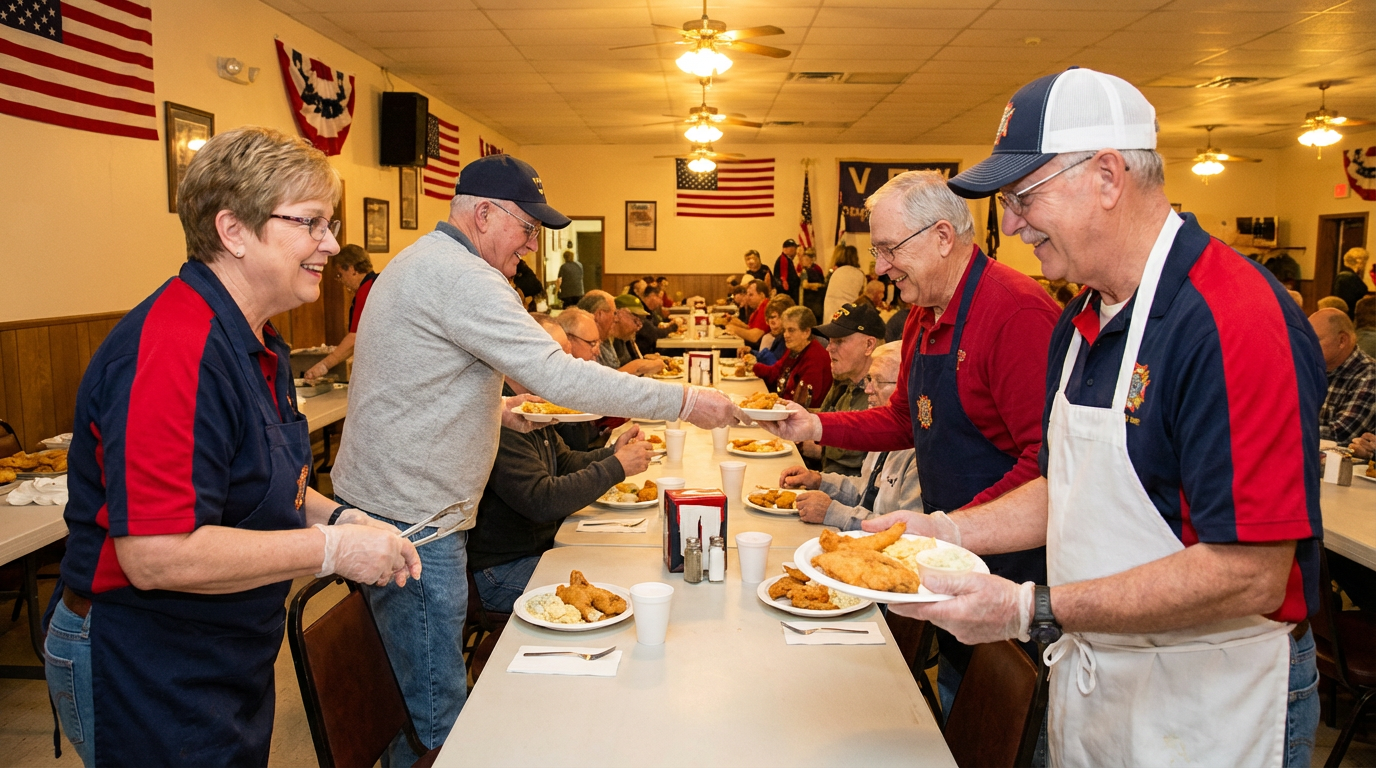Community volunteers serving Fish Fry dinner