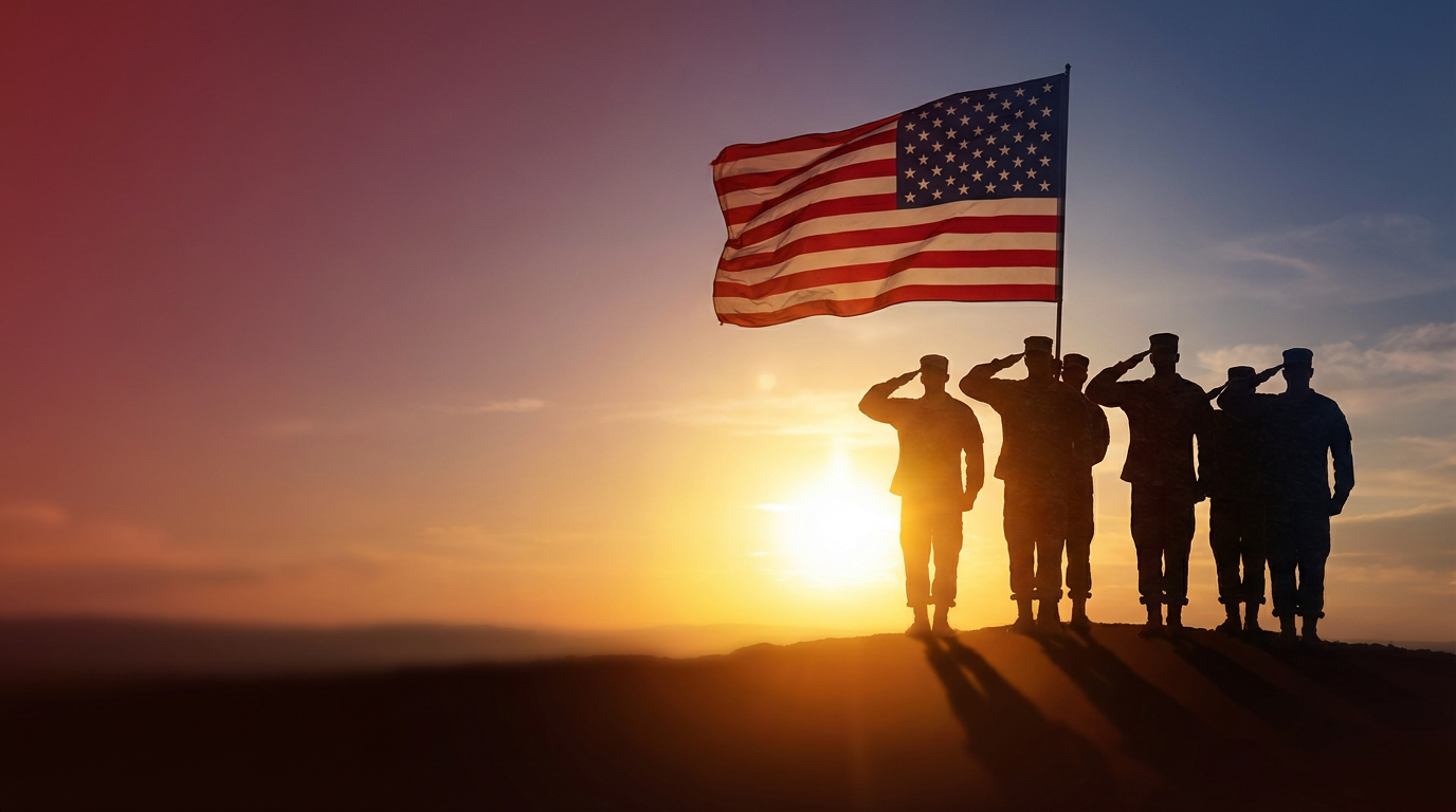 Veterans silhouettes with American flag